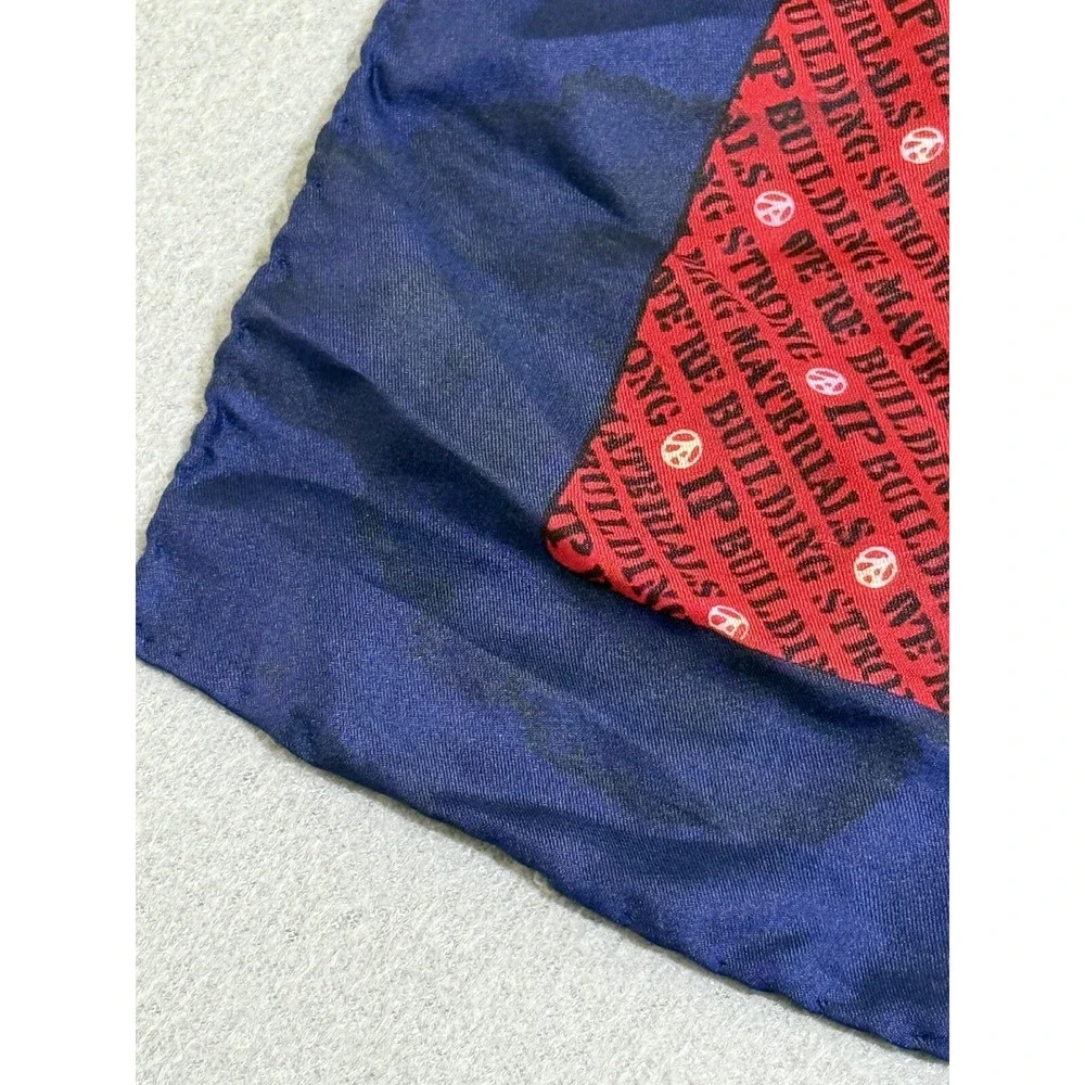 Vtg Scarf Made In Italy IP Building Materials 100% Silk Red‎ White Blue Font
